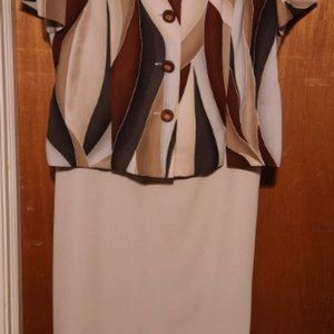 Leslie Fay Long Dress With Padded Shoulder Jacket 18